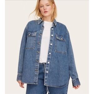 Parke X Target Womens Medium Long Sleeve Denim Shacket Medium Wash Oversized NEW